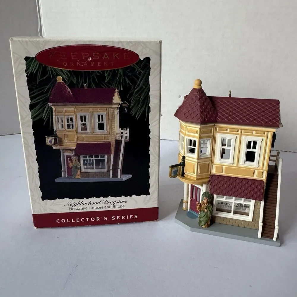 Hallmark Nostalgic Houses Ornament Lot Grocery Store Hall Station Set of 3